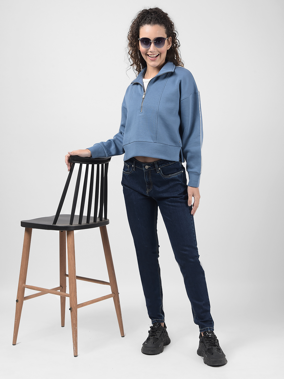 Numero Uno Women Blue Half-Zip Sweatshirt